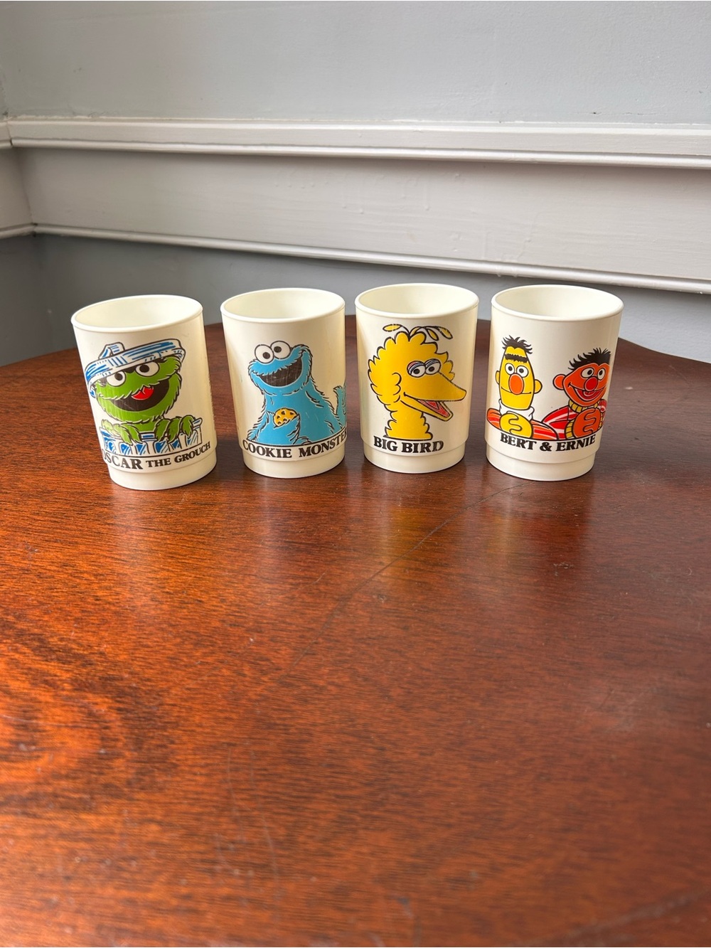 Vintage set of 4 Muppets Sesame Street Hard Plastic Stackable Cups